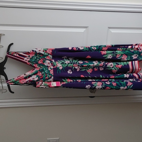 Vince Camuto US 12 Floral Indigo and Pink Sleeveless Summer Dress - Picture 2 of 14